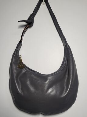 Sleek Dark Gray Hobo Shoulder Bag with Gold Charm